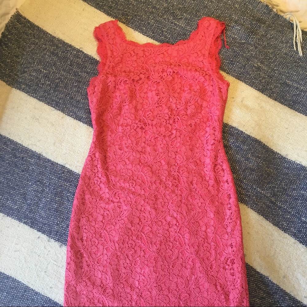 Adrianna Papell Coral Eyelash Lace Dress